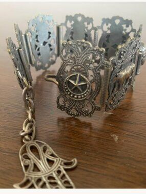 1970s Silver-Plated Egyptian Revival Panel Bracelet